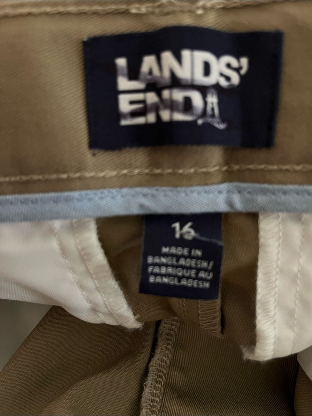 NWOT Lands' End Sz 16 Boys’ Chino Pants Beige - Picture 3 of 3
